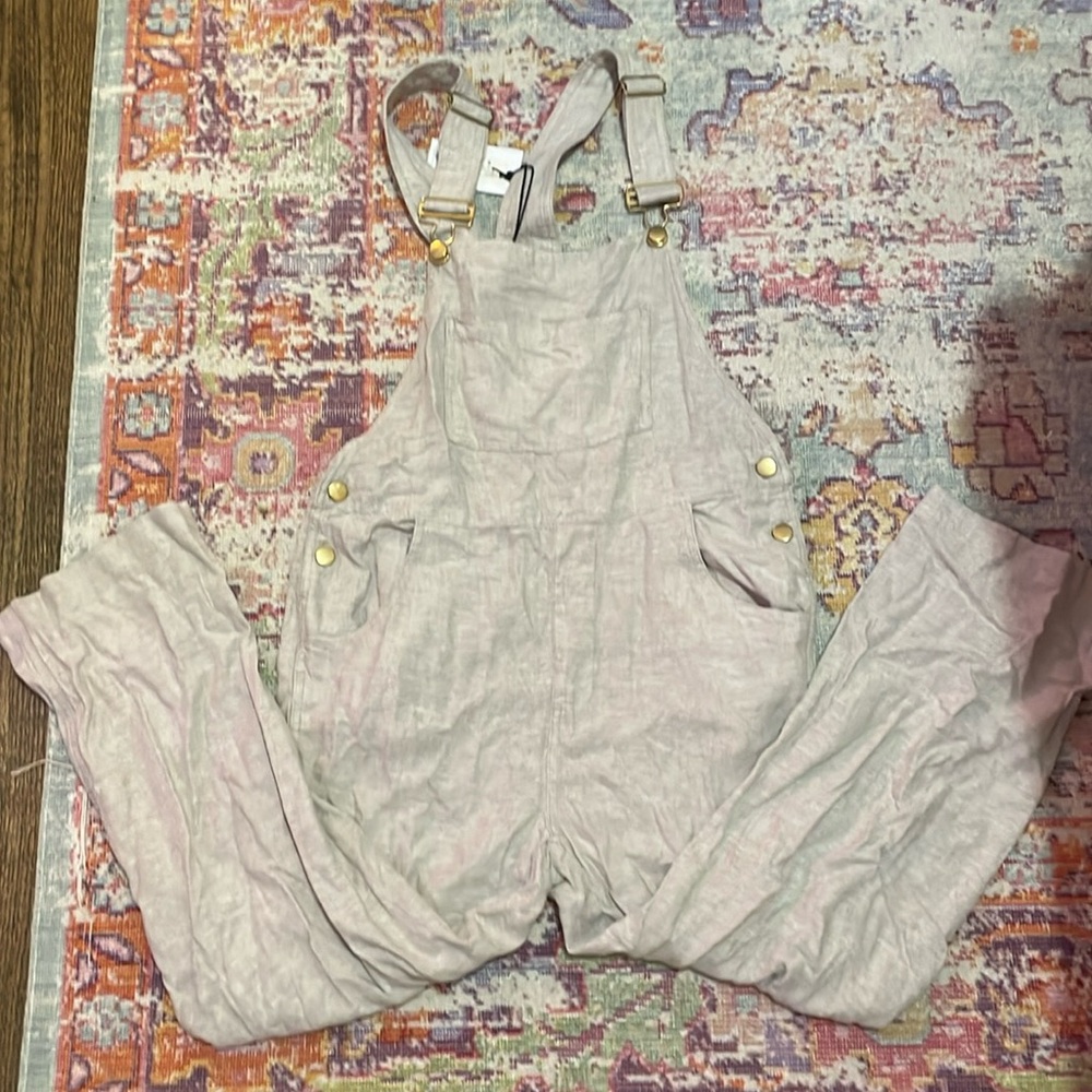 WeWoreWhat Linen Tan Overalls NWT